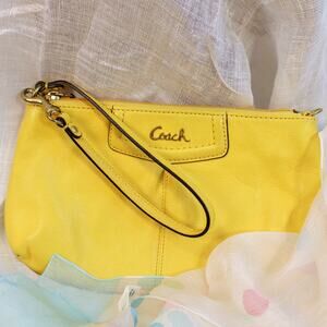 00s coach yellow leather wristlet with gold hardware